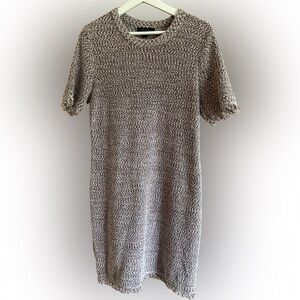 Ann Taylor Black/Gray/Pink/White Knit Dress with Fringe Accent - Size L